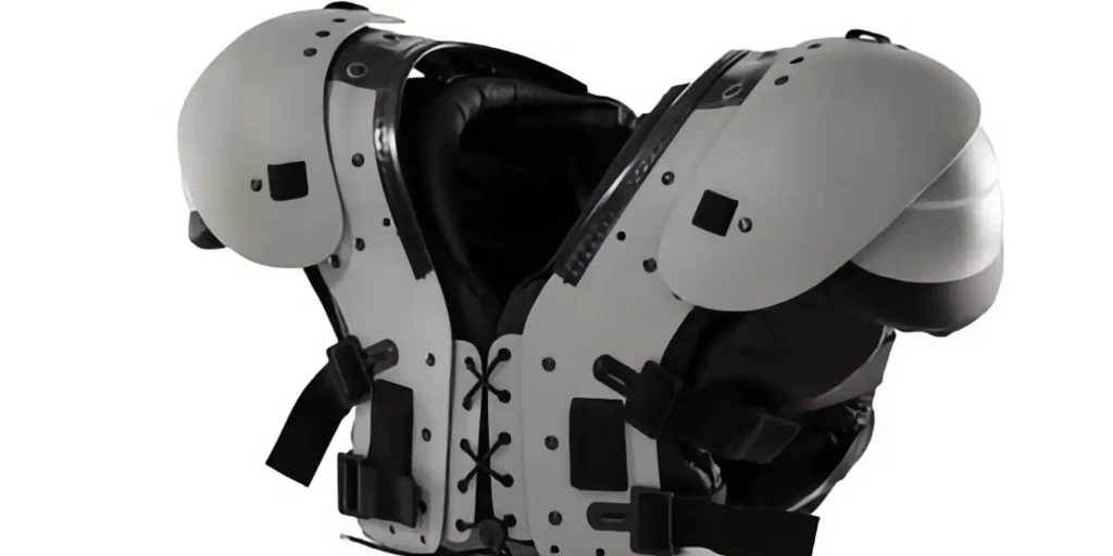 The picture shows a soccer player's chest protector in white and black.